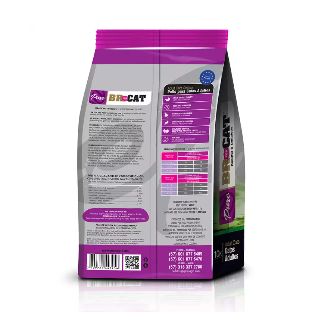 Alimento BR For Cat Pure para Gato Adulto Sabor a Pollo