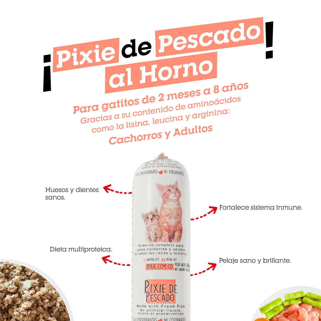 Alimento Congelado Pixie para Gato Pescado Barf Dieta Horneada
