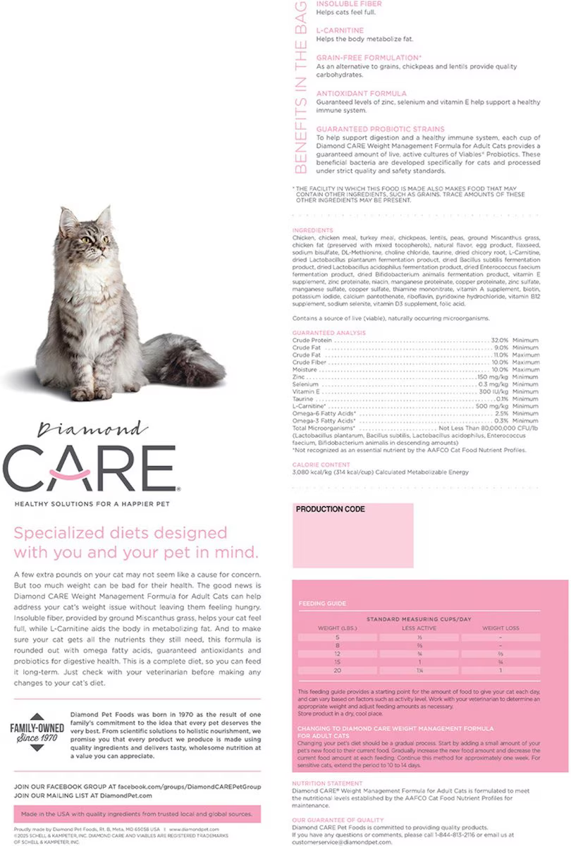 Alimento Diamond Care Weight Management para Gatos Adultos Control Peso
