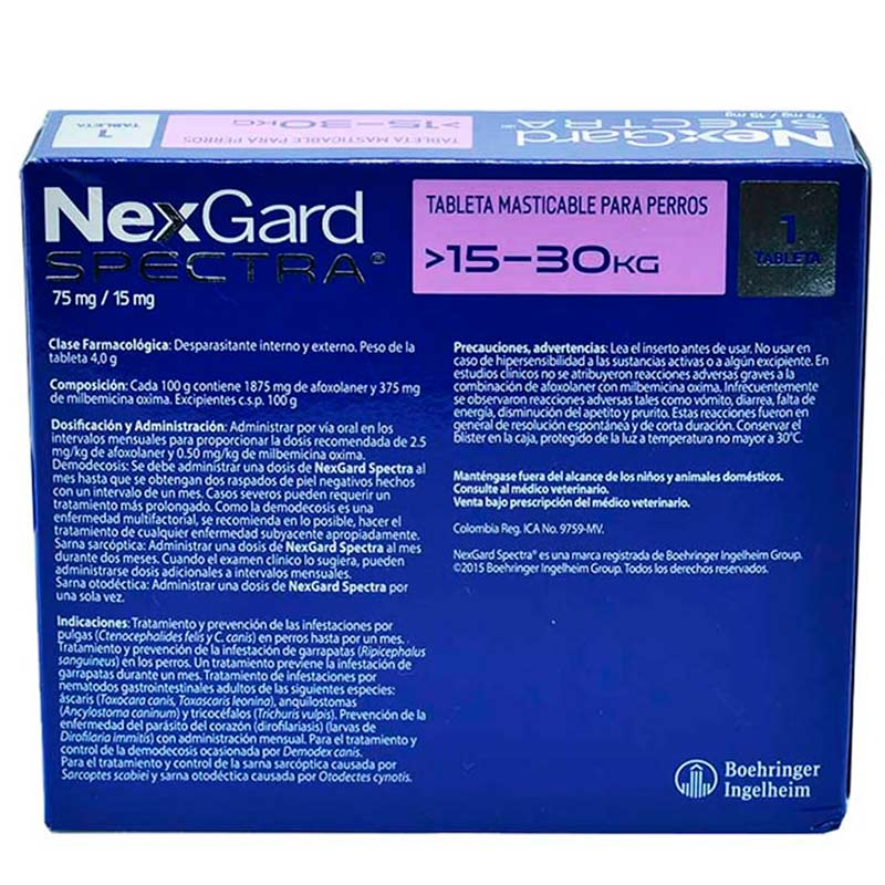 Medicamento Nexgard Spectra Antiparasitario y Externo Masticable para Perros de 15 a 30 Kg