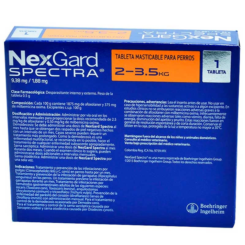Medicamento Nexgard Spectra Antiparasitario y Externo Masticable para Perros de 2 a 3.5 Kg