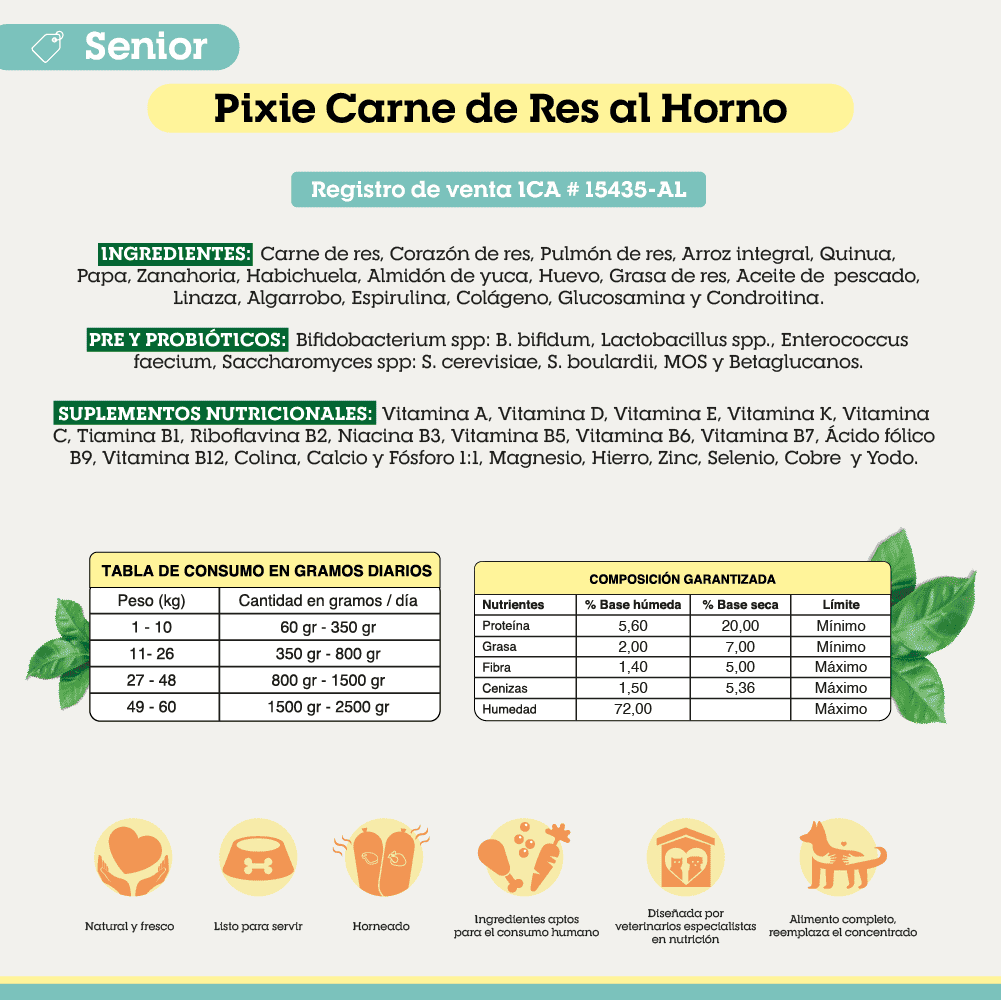 Alimento Congelado Pixie para Perro Sabor Carne Baja en Grasa Barf Dieta Horneada