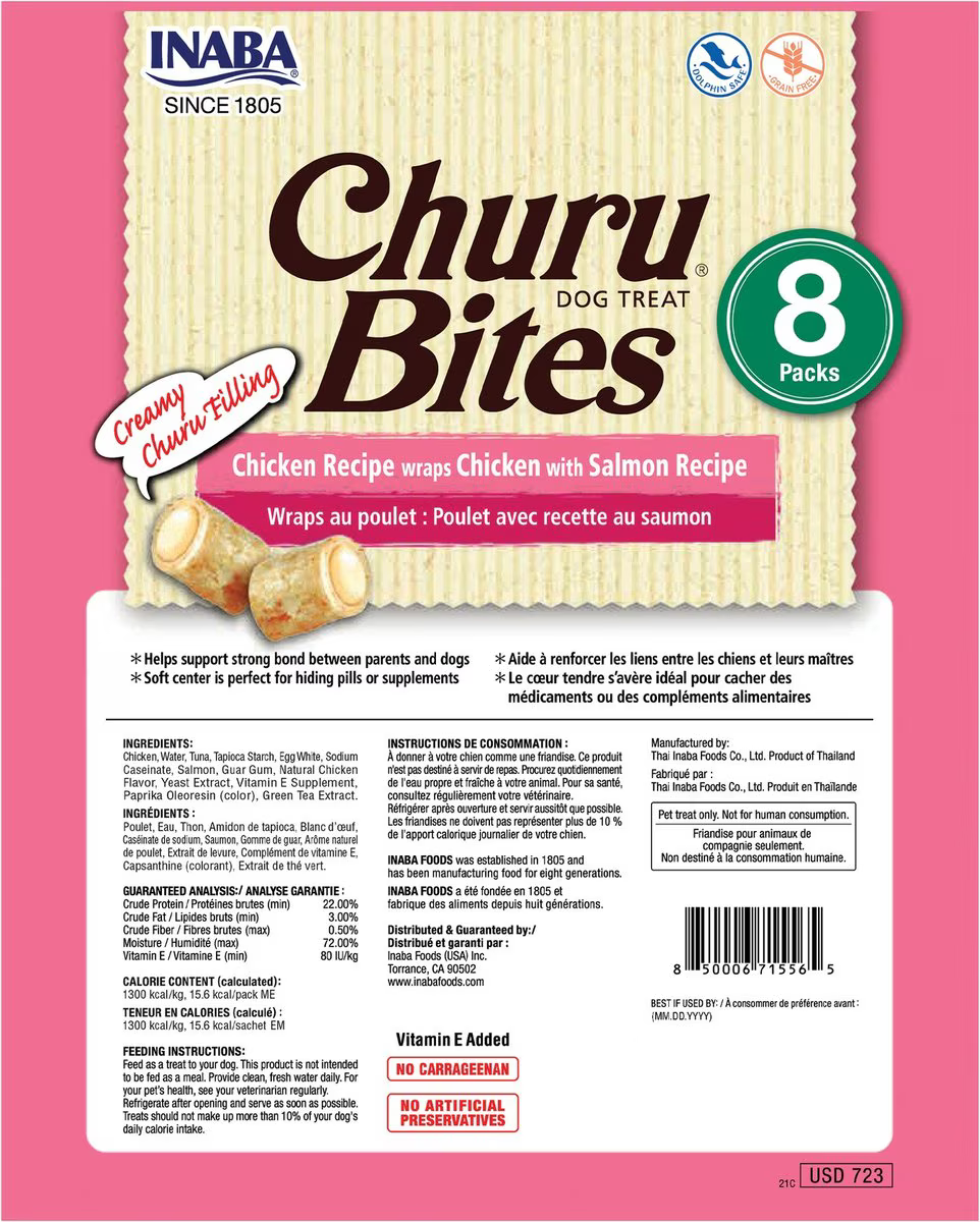 Snack Churu Bites Chicken & Salmon para Perros Sabor a Pollo y Salmón X 8 Packs