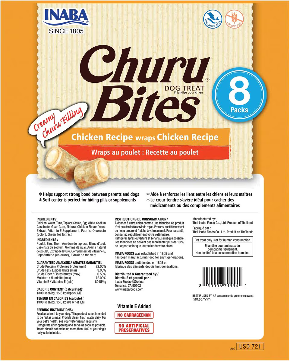 Snack Churu Bites Chicken para Perros Sabor a Pollo X 8 Packs