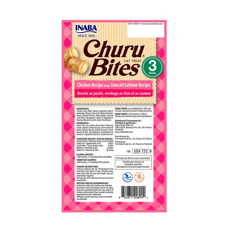 Snack Churu Bites de Pollo con Atún y Salmón para Gato