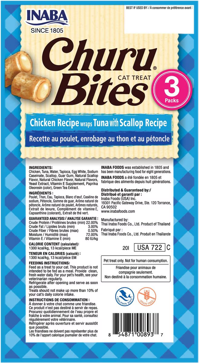Snack Churu Bites de Pollo con Atún y Vieras para Gato