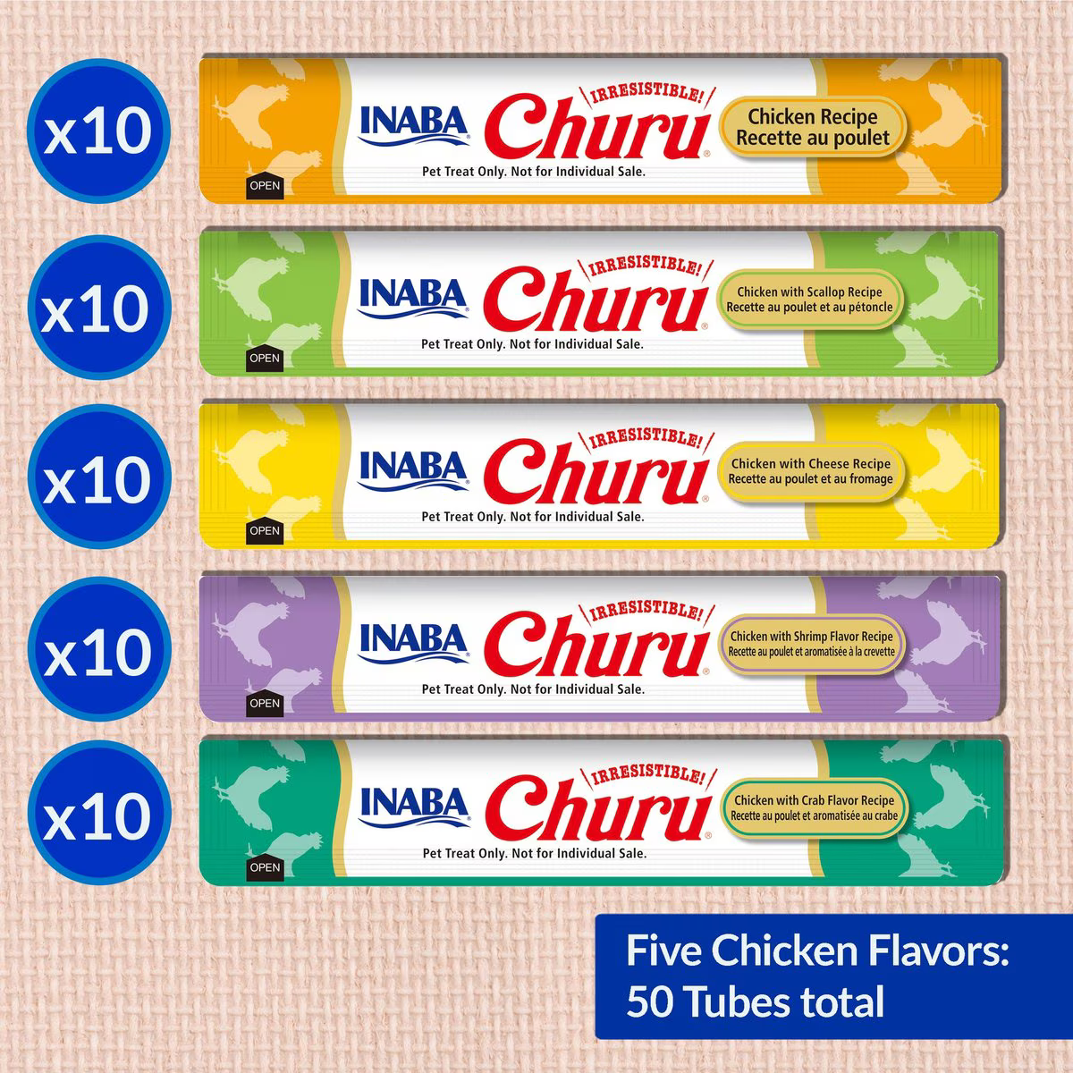 Snack Churu Bombonera Variedades de Pollo para Gato (50 Tubos)
