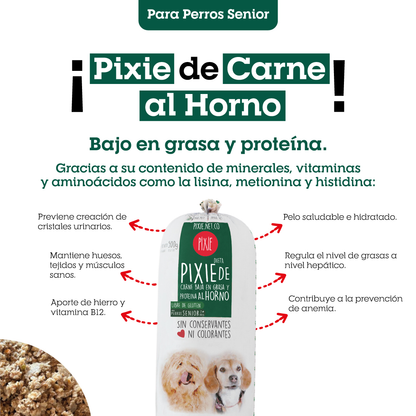 Alimento Congelado Pixie para Perro Sabor Carne Baja en Grasa Barf Dieta Horneada