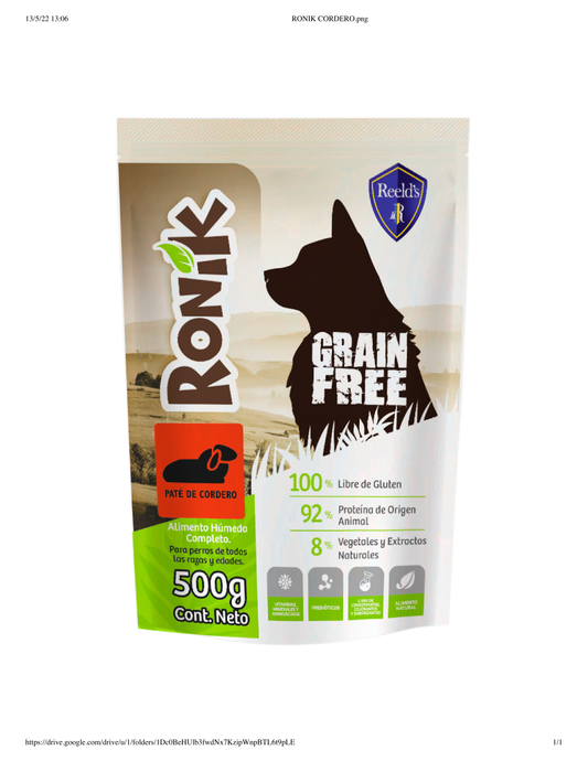 Alimento Húmedo Reelds Ronik Grain Free Sabor Cordero para Perro