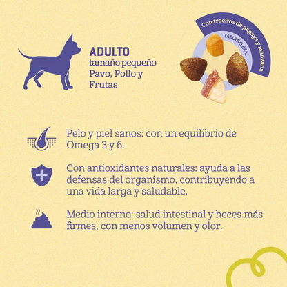 Alimento Naturalis para Perro Adulto Razas Pequeñas sabor Pollo, Pavo y Frutas