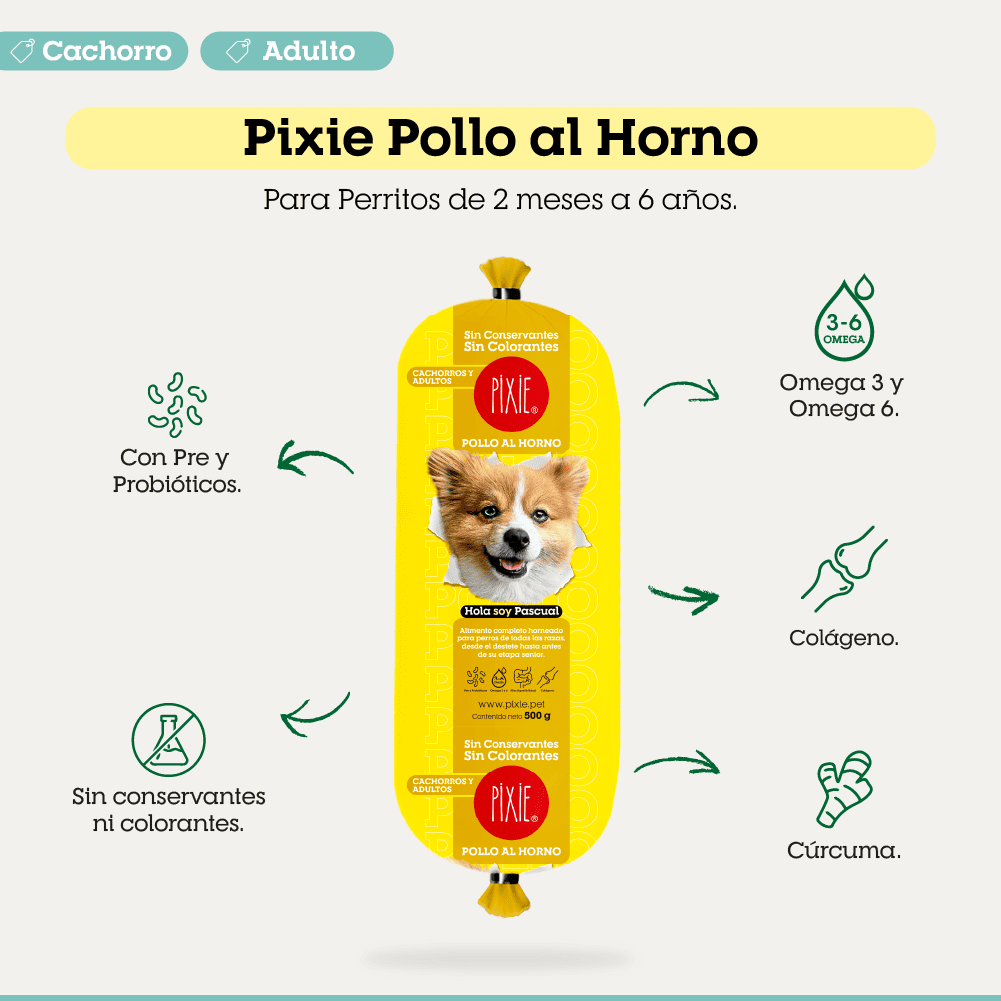 Alimento Congelado Pixie para Perro Sabor Pollo Barf Dieta Horneada
