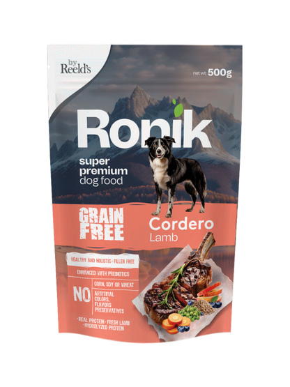 Alimento Húmedo Reelds Ronik Grain Free Sabor Cordero para Perro x 500gr