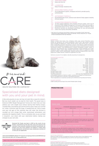 Alimento Diamond Care Weight Management para Gatos Adultos Control Peso