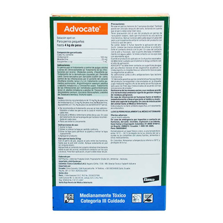 Medicamento Advocate Antiparasitario Externo e Interno para Perros de hasta 4 Kg