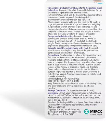 Medicamento Bravecto Antipulgas Masticable para Perros de 20 a 40 Kg