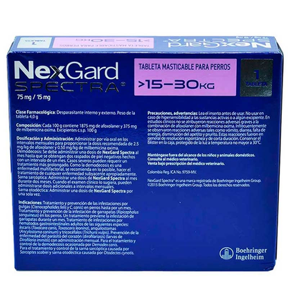 Medicamento Nexgard Spectra Antiparasitario y Externo Masticable para Perros de 15 a 30 Kg