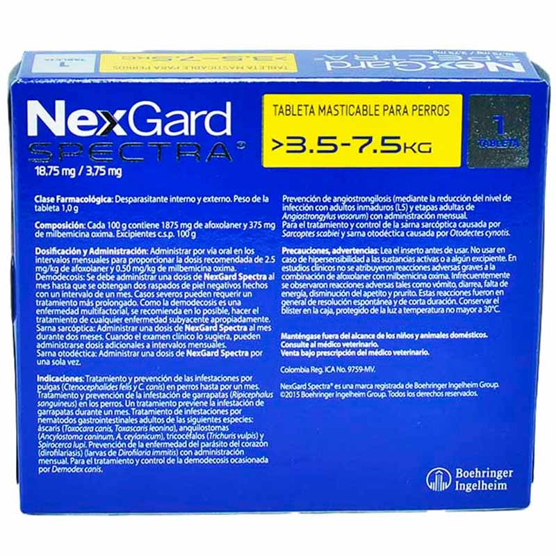 Medicamento Nexgard Spectra Antiparasitario y Externo Masticable para Perros de 3.5 a 7.5 Kg