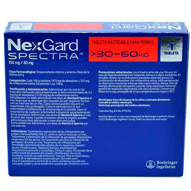 Medicamento Nexgard Spectra Antiparasitario y Externo Masticable para Perros de 30 a 60 Kg