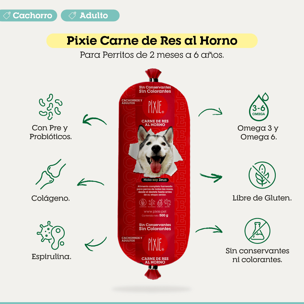 Alimento Congelado Pixie para Perro Sabor Carne Barf Dieta Horneada