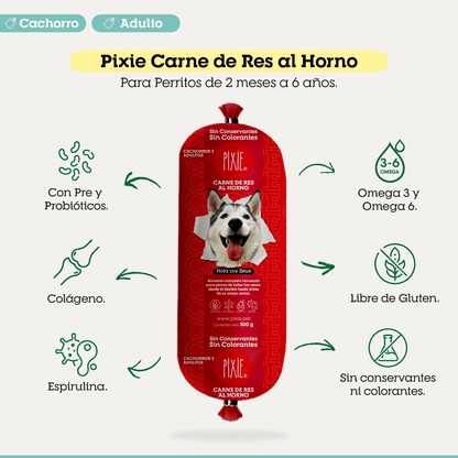 Alimento Congelado Pixie para Perro Sabor Carne Barf Dieta Horneada
