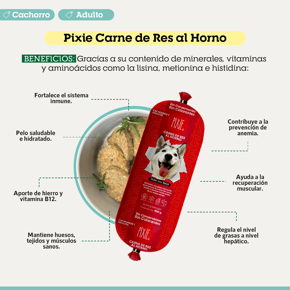 Alimento Congelado Pixie para Perro Sabor Carne Barf Dieta Horneada