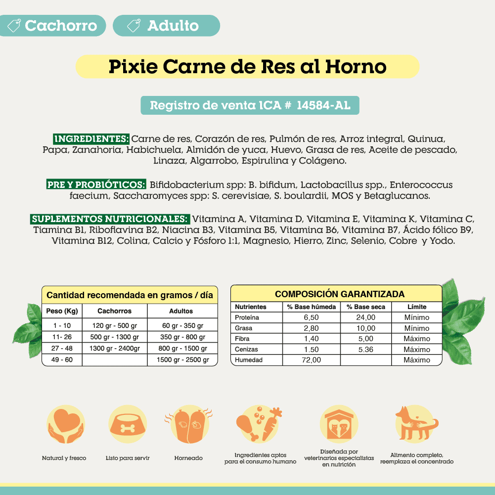 Alimento Congelado Pixie para Perro Sabor Carne Barf Dieta Horneada