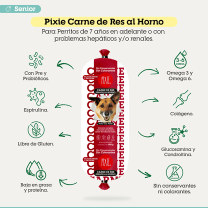 Alimento Congelado Pixie para Perro Sabor Carne Baja en Grasa Barf Dieta Horneada