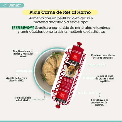 Alimento Congelado Pixie para Perro Sabor Carne Baja en Grasa Barf Dieta Horneada