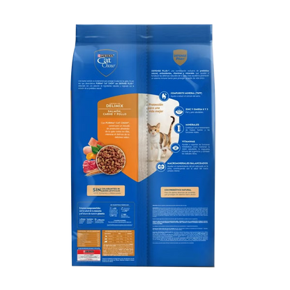 Alimento Cat Chow Delimix para Gatos Adultos Sabor a Salmón, Carne y Pollo