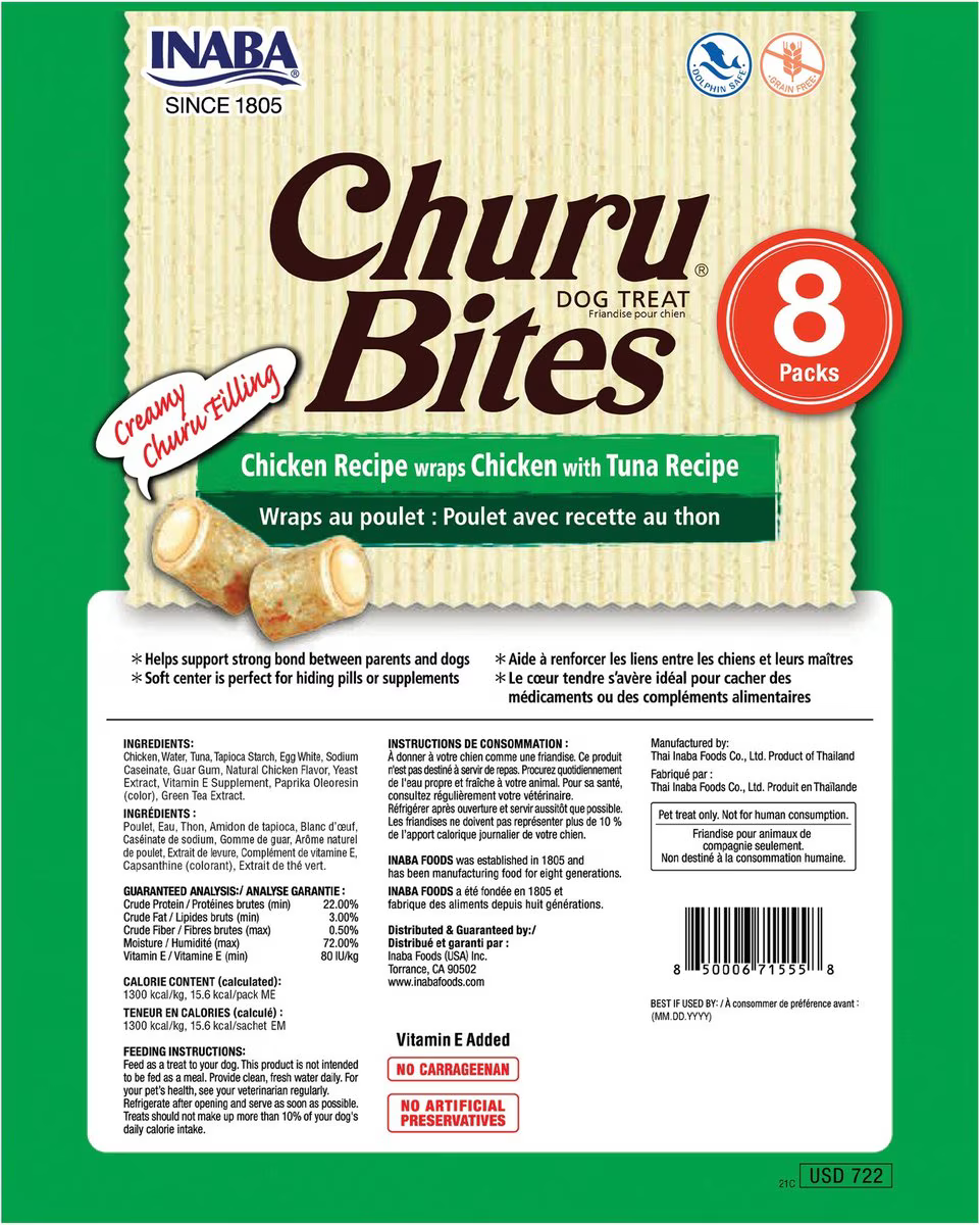 Snack Churu Bites Chicken & Tuna para Perros Sabor a Pollo y Atún X 8 Packs