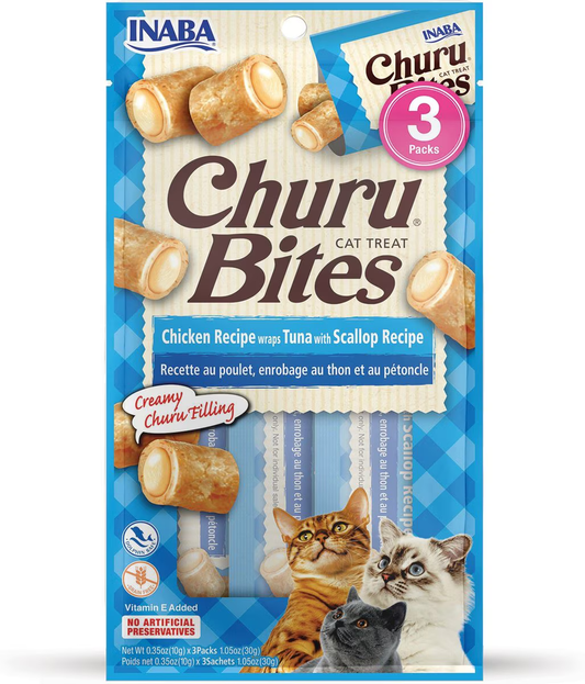Snack Churu Bites de Pollo con Atún y Vieras para Gato