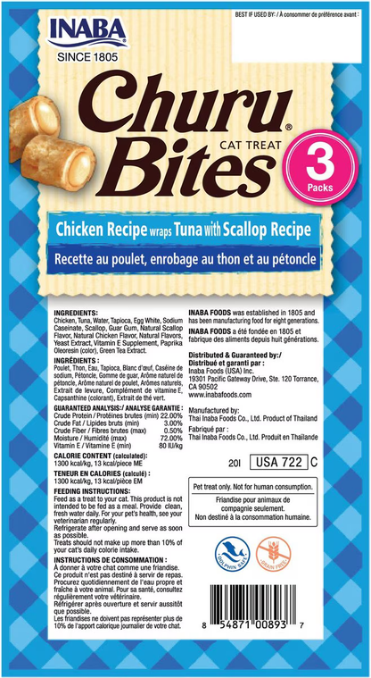 Snack Churu Bites de Pollo con Atún y Vieras para Gato