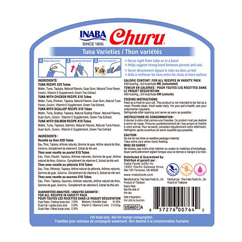 Snack Churu Bombonera Variedades de Atún para Gato (50 Tubos)