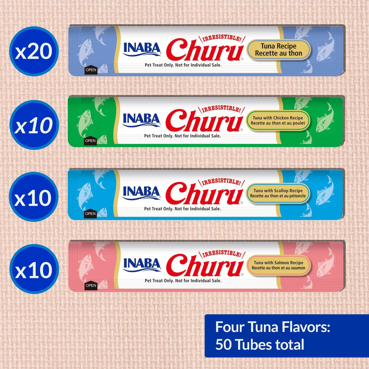 Snack Churu Bombonera Variedades de Atún para Gato (50 Tubos)
