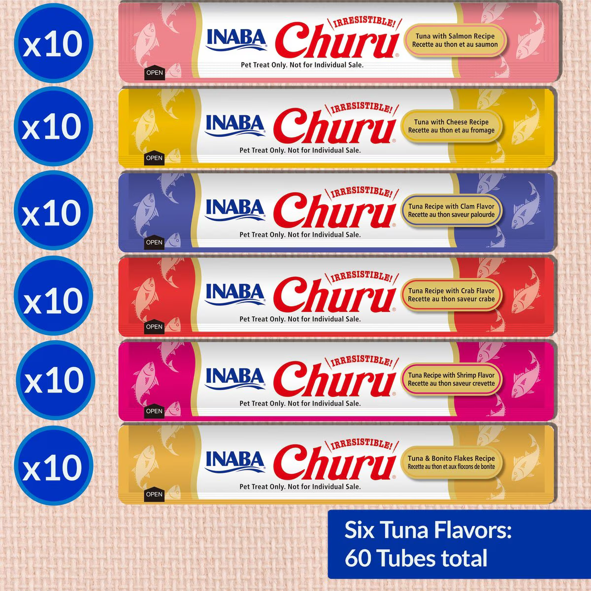 Snack Churu Bombonera Variedades de Atún para Gato (60 Tubos)