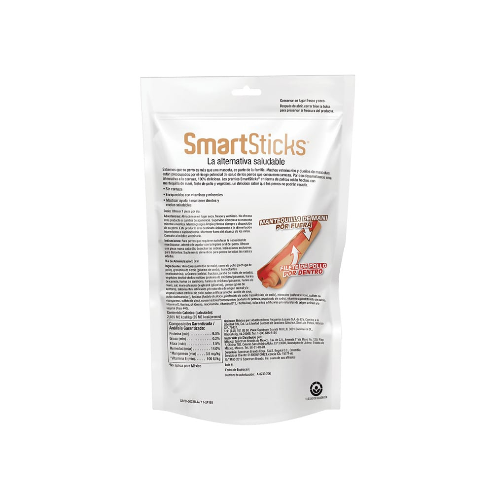Snack SmartBones SmartSticks Penaut Butter para Perros X 5 Unidades