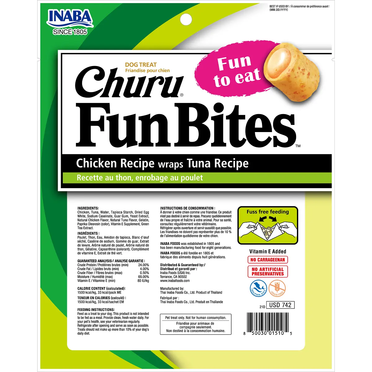 Snack Churu Bites Fun Bites Sabor a Pollo con Atún para Perros